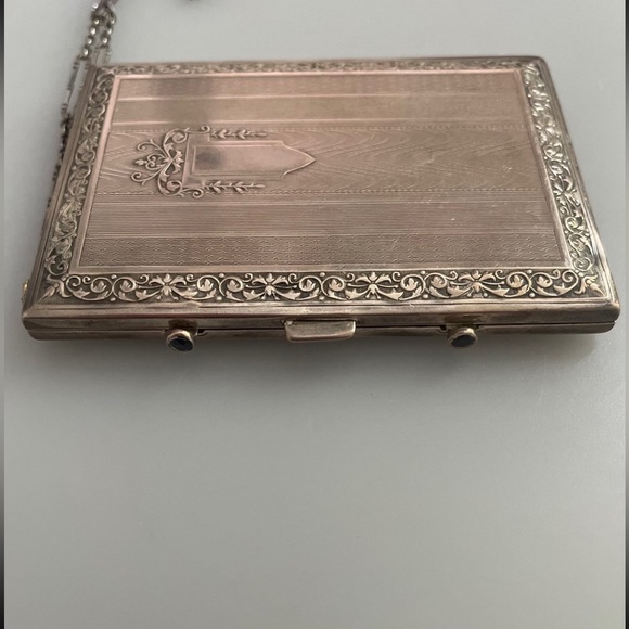 Vintage Silver Plate and Sapphire compact case w/mirror and rouge compartments - Picture 3 of 9